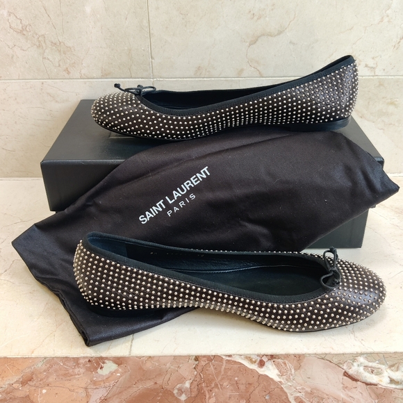 SAINT LAURENT Studded Black Ballet Flats - Picture 2 of 14